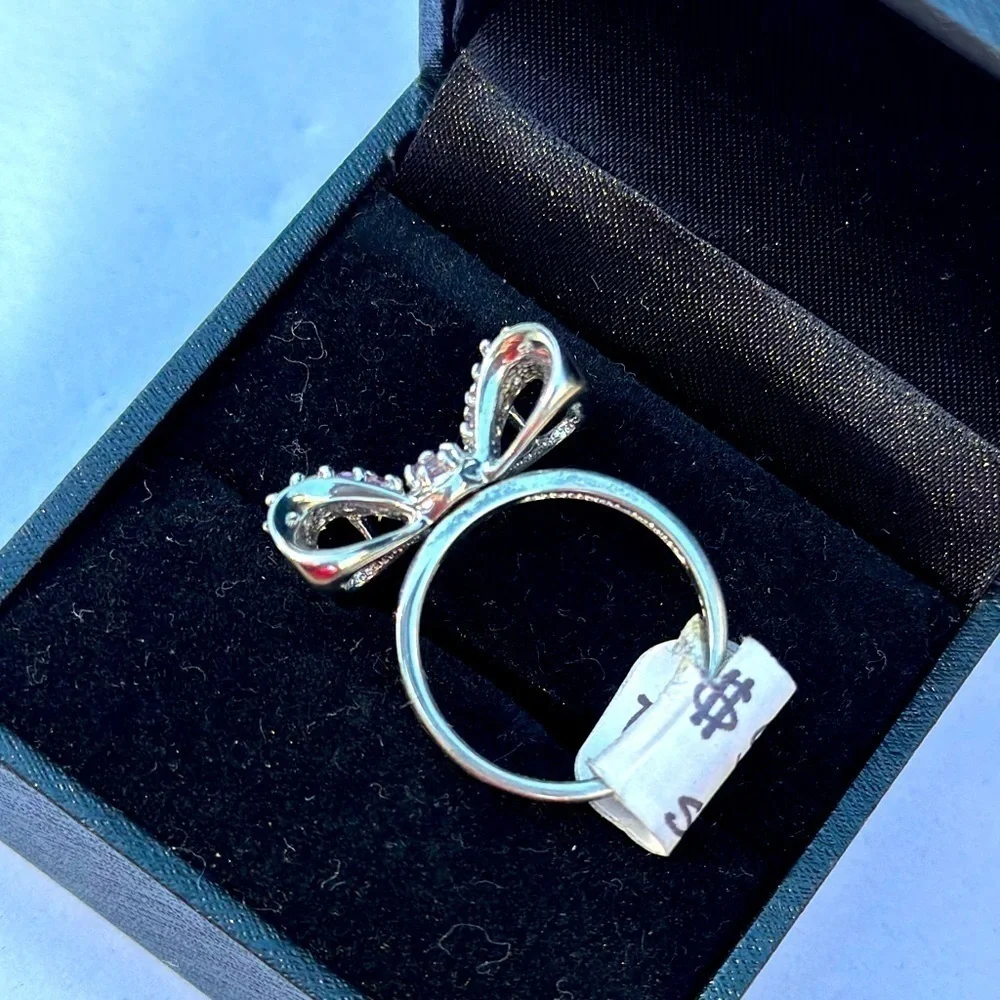 Sterling Silver and Pink Tourmaline Bow Cocktail Ring NWT